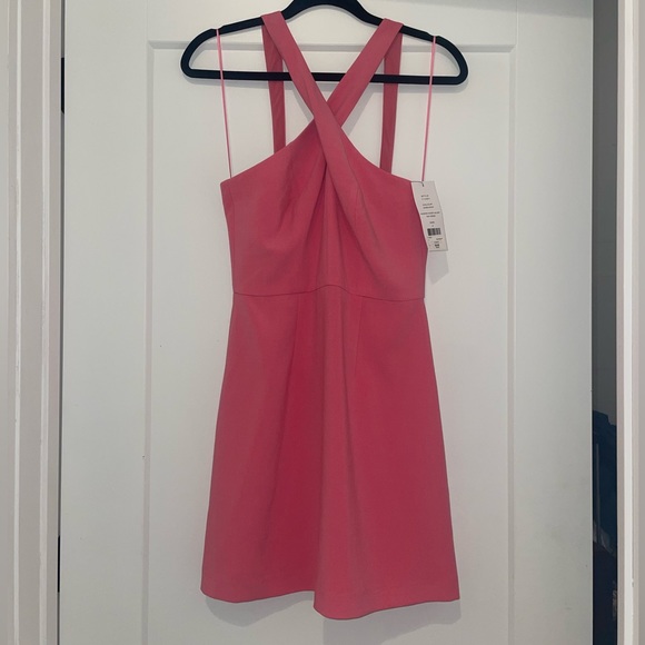 French Connection Whisper Crossover Halter Neck Dress in Bubblegum - Picture 5 of 7